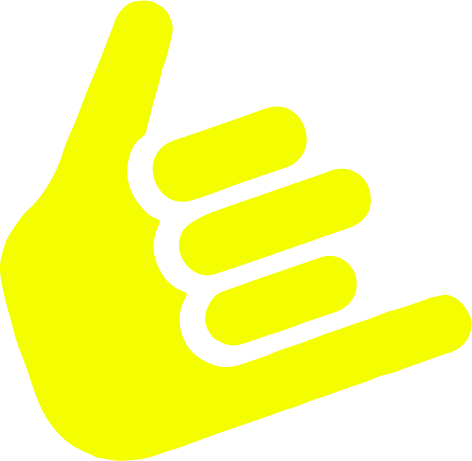 Mano con gesto de saludo surfer